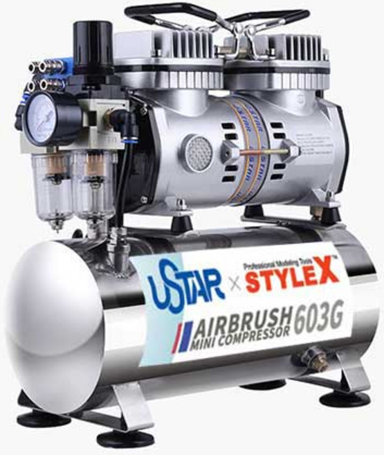 STYLE X UA603 트윈 실린더 미니 에어 컴프레서 (스테인레스 탱크 포함)