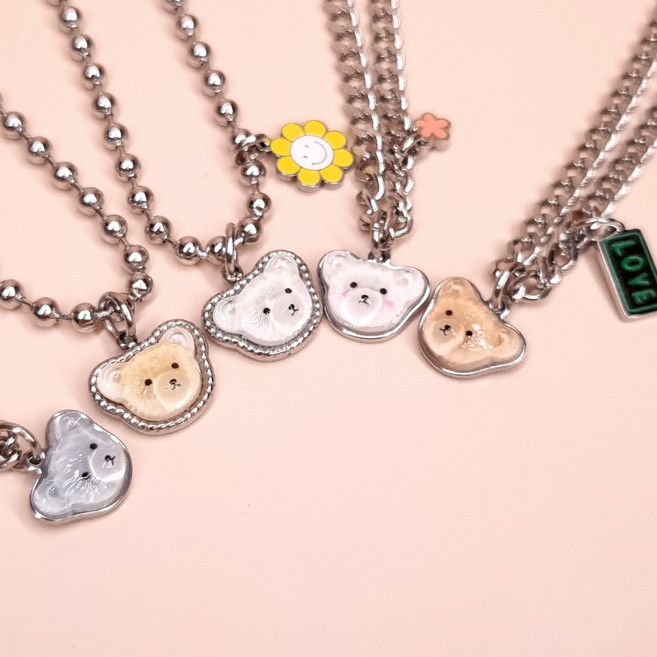 KC인증 무료각인 써지컬 미아방지 팔찌 목걸이 곰돌 아기, 2.도트흰색, 1개, 2.굵은꼬임