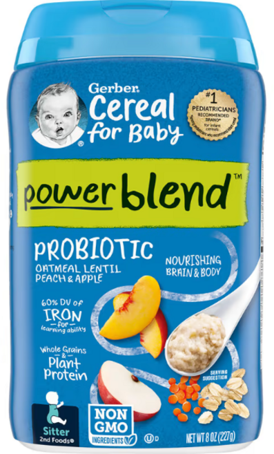 거버 Lil' Bits 오트밀 시리얼 베이비 렌틸 복숭아 사과 8oz, 1개, 227g