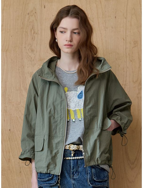 [마쟈] 플랩포켓 루즈핏 후드 크롭 야상 점퍼