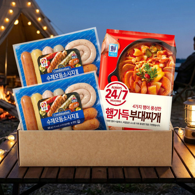 캠핑세트2 (오양 수제모듬소시지2 385g*2개 + 24/7 햄가득 부대찌개 540g)