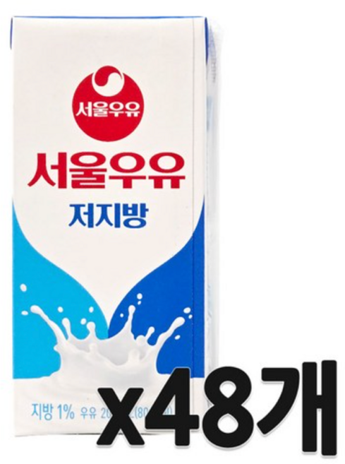 서울우유 저지방 멸균 우유, 200ml, 48개