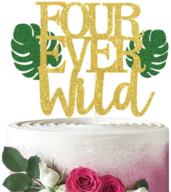 길틀러 포 에버 와일드 케이크 토퍼 와일드 씽 4번째 생일 Gilttler Four Ever Wild Cake Topper for s Wild Thing 4th Birthday, 1개