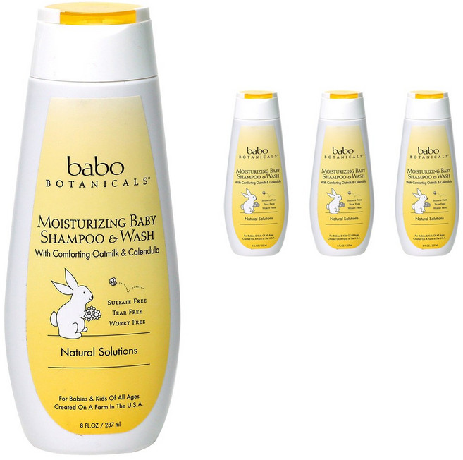 바보보타니컬스 보습 차일드 샴푸 & 워시 올인원클렌저 오트밀크 & 카렌듈라, 237ml, 4개