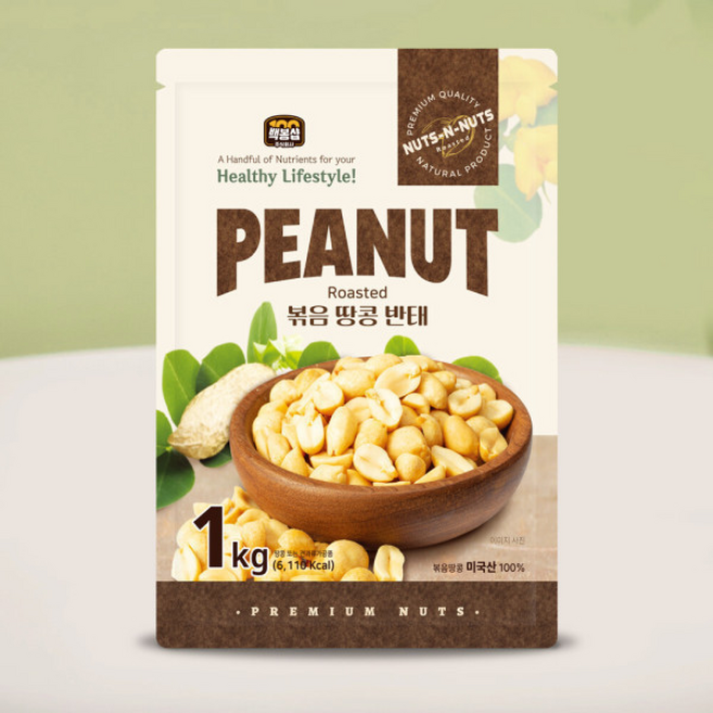 골든트리 볶음땅콩 반태 1kg 미국산 구운땅콩 하이올레익, 1개