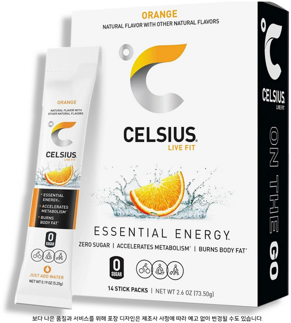 Celsius 셀시어스 온더고 에너지 파우더 무설탕 오렌지맛 14스틱, 1개