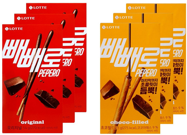 롯데웰푸드 빼빼로 2종 3개씩 (초코 오리지널54g+초코필드53g), 1개