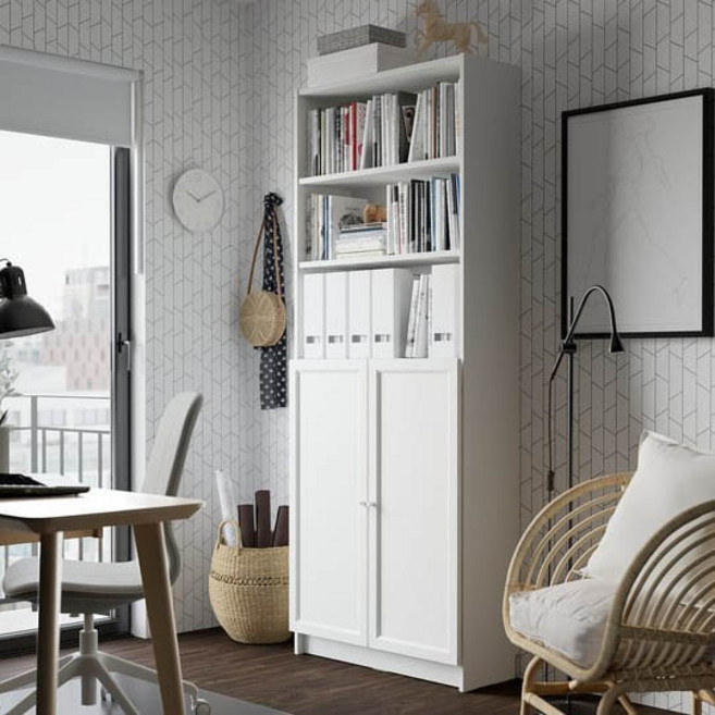 [가구 착불배송비: 4만원]이케아 책장+도어 BILLY 빌리 80x30x202 cm, 6단, 화이트