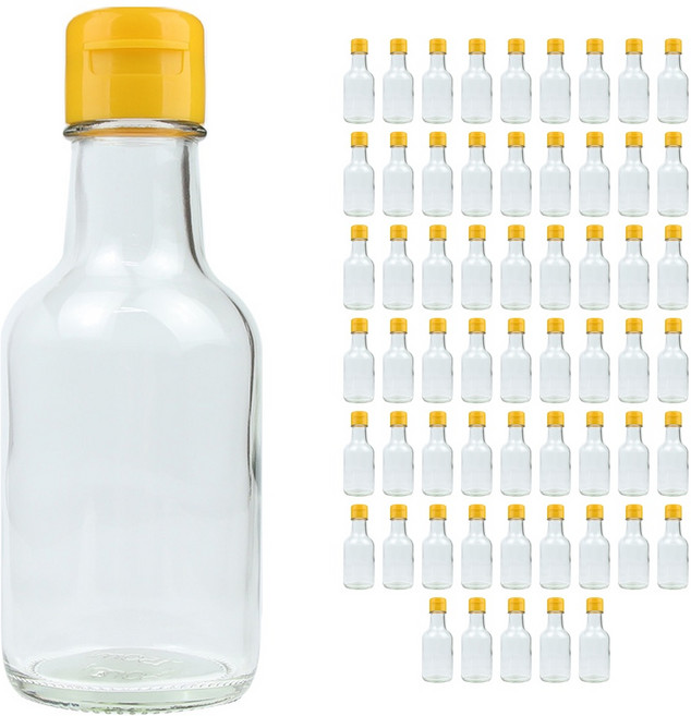 S원형기름병 FN150 투명 유리병+원터치캡 노랑, 60개, 150ml