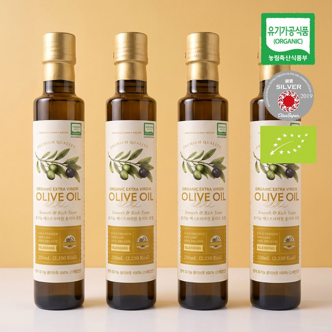 올리오리아 최고급 엑스트라버진 올리브오일, 4개, 250ml