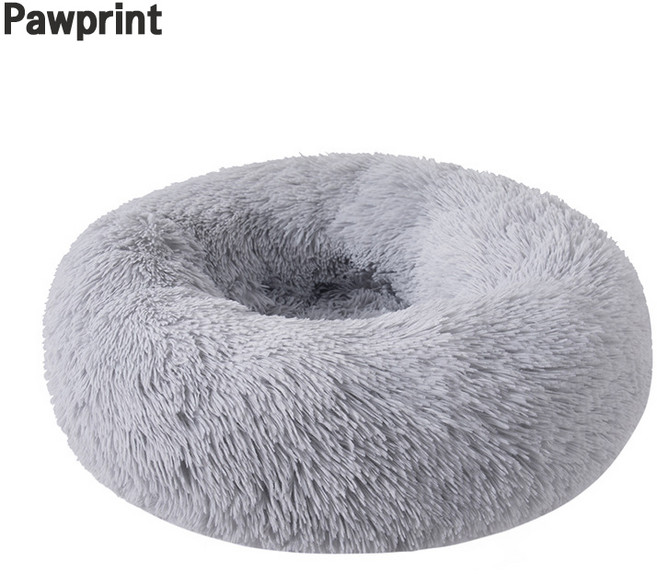 Pawprint 고양이숨숨집 장모 플러시 보온 포근한 반포위 디자인 실내 휴식 수면용 고양이 강아지 반려동물, 라이트 그레이, 1개