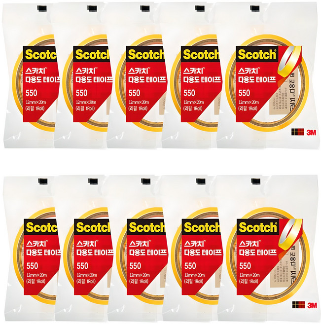스카치 다용도 테이프 550 리필 12mm x 20m, 투명, 10개