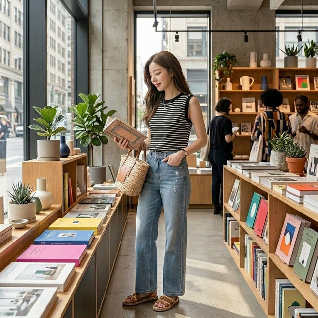 더모은 스트라이프 나시 라운드 여성