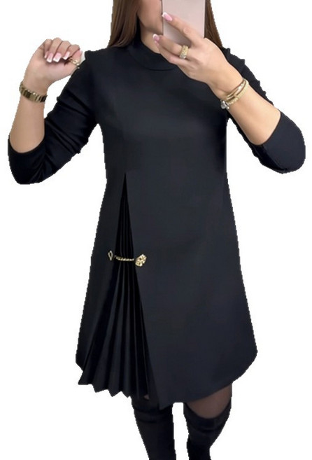 【優雅拼接】連衣裙 長裙 女裙 連衣裙女 長款連衣裙 秋季連衣裙 歐美外貿亞馬遜 修身顯瘦 氣質優雅 通勤約會, 黑色