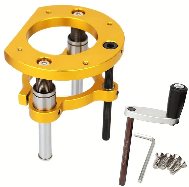 리프트 베이스가 있는 골드 알루미늄 라우터 테이블 삽입 플레이트 목공 벤치 테이블 톱 65mm 모터 트리머, 01 E Gold Lift, 1.E Gold Lift, 1개