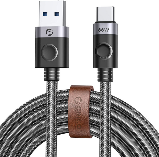 오리코 USB-A to C타입 PD 6A 66W E-mark칩 고속충전 케이블 1.5배 굵기 파손방지 고밀도 나일론 브레이드, 1m*2개, 1개