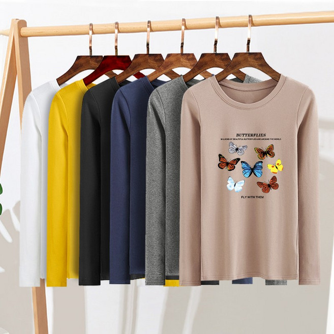 스타일아유 여성 나비 프린트 긴팔 티셔츠[AXA6TS034A]