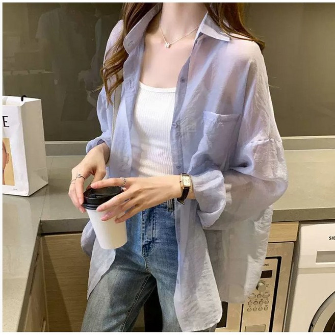 여름 통기성 얇은 시폰 카디건 박시 래쉬가드 셔츠