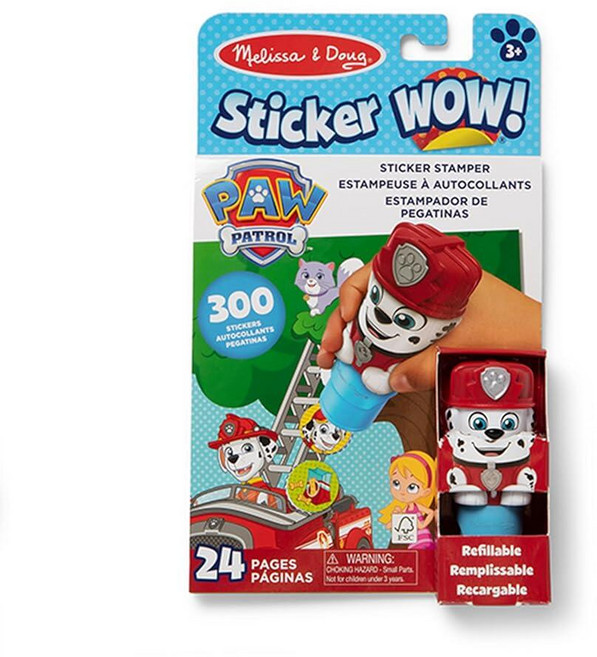 Melissa & Doug Sticker Wow! 24페이지 액티비티 패드 및 스티커 스탬퍼 스티커 300개 예술 및 공예 피젯 장난감 수집용 캐릭터 - 퍼피 구조대 마샬, Melissa & Doug Sticker Wow! 24