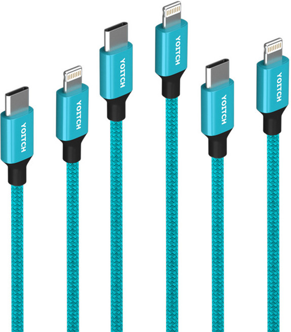 요이치 써패스 아이폰 C-Type to 라이트닝 8핀 고속 충전 케이블 27W, 150cm, 블루, 3개