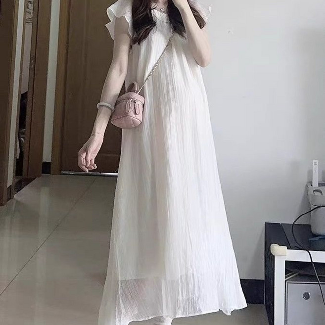 임산부 롱 원피스 여름용 롱 쉬폰 원피스 편안한 캐주얼 드레스 디자이너 스타일 JS