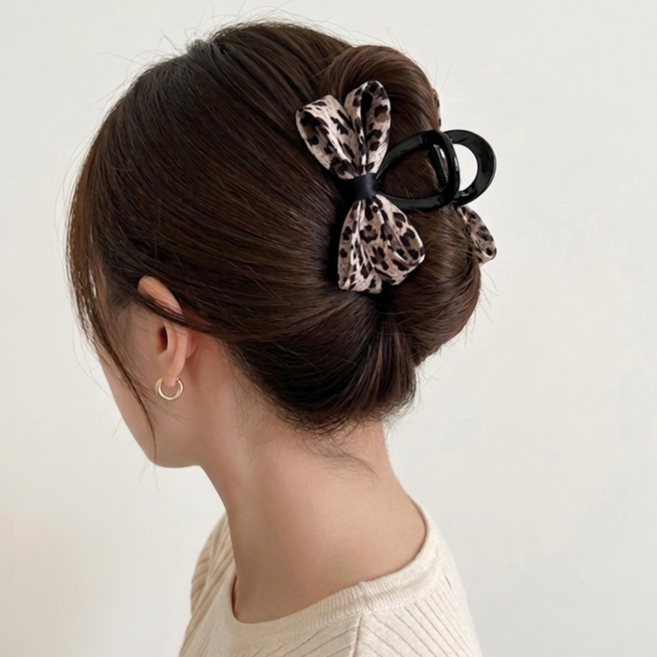 토토리 R65 호피 리본 집게핀