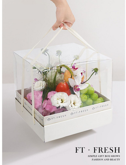 과일 디저트 떡 투명 꽃 선물 박스 상자 포장 케이스 기본모델 (레터링있음), 화이트(레터링있음), 1개
