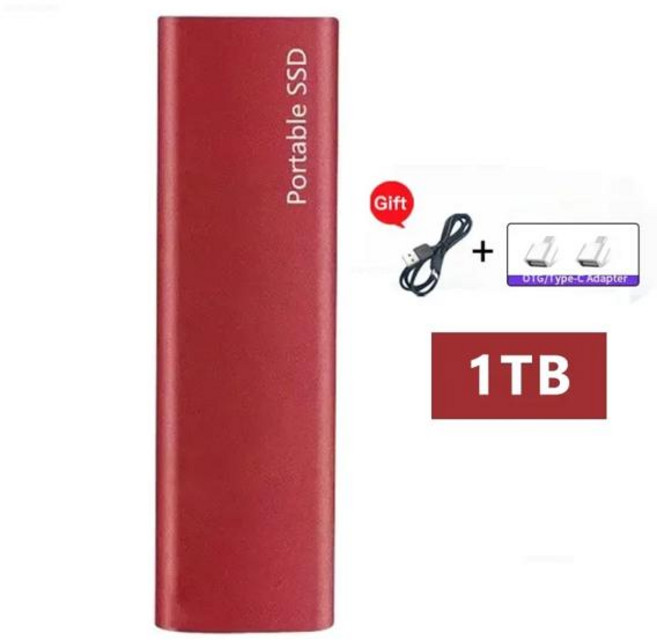 휴대용 외장 하드 드라이브 1TB 2TB 모바일 ssd USB3.0 하드디스크 SSD 노트북 맥, Red 1TB