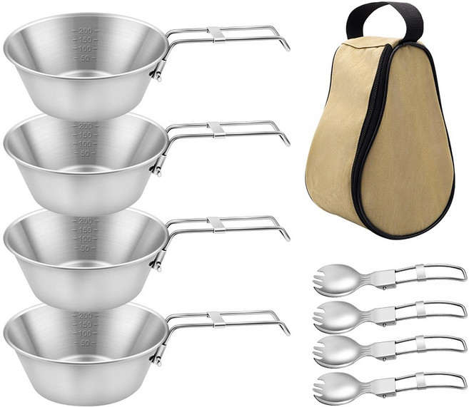 300ML시에라컵+수납 케이스캠핑 식기 9종 세트 캠핑용식기 4인 코펠세트, 9종 식기 세트, 9종 식기 세트, 1개