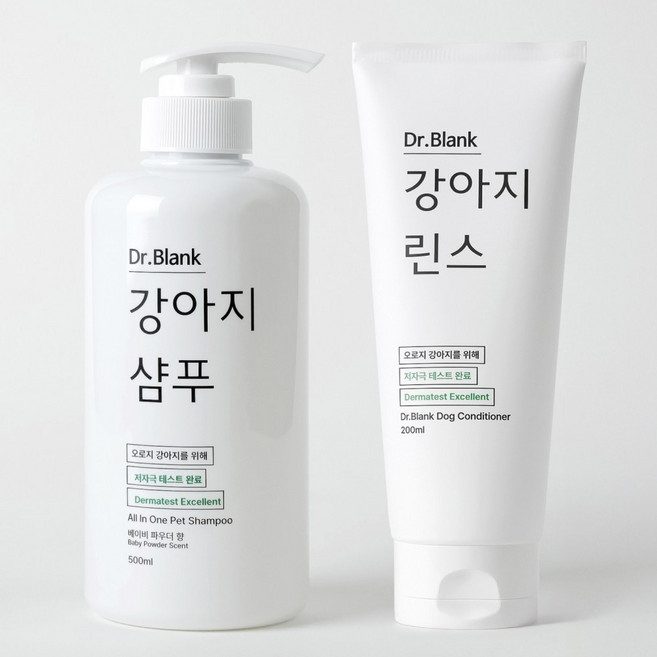 닥터블랭크 강아지 저자극 샴푸 베이비파우더향 500ml + 린스 트리트먼트 200ml 세트, 1세트
