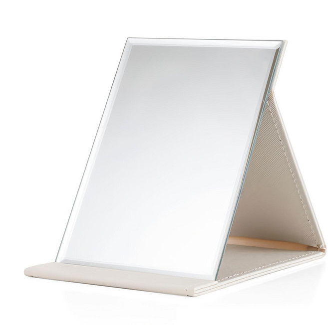 무다스 PU 커버 접이식 휴대용 탁상 거울 소형, 화이트