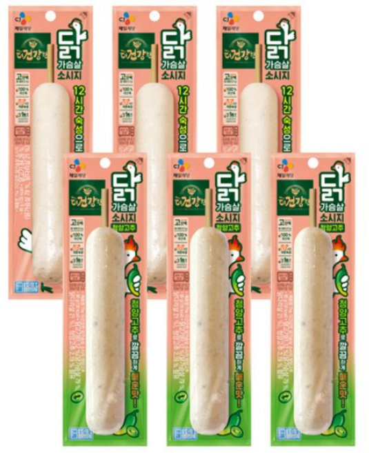CJ 더건강한 닭가슴살 소시지 2가지맛 꼬지 80G X 6개 (각3개)