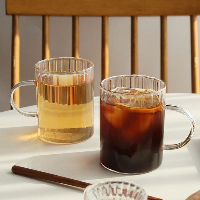 오링클 플리츠 내열유리 머그컵 300ml, 2개, 투명