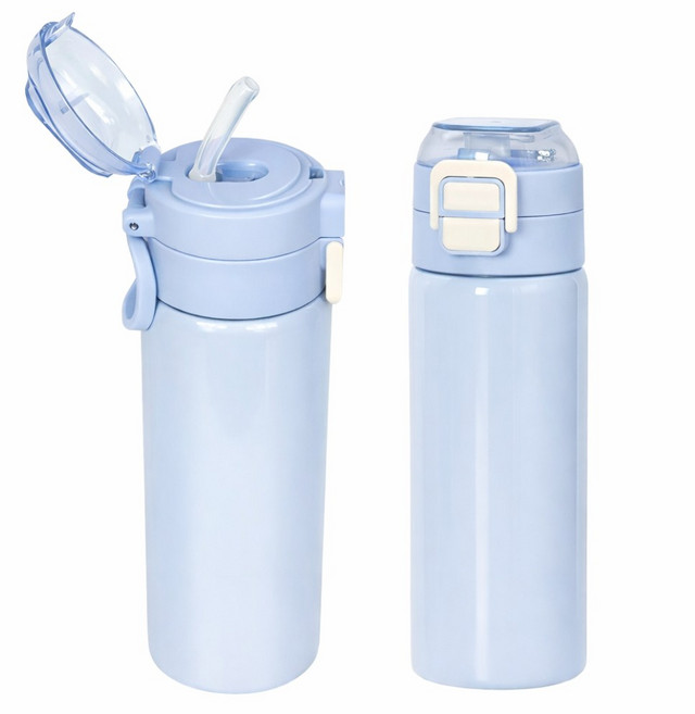 캐시리 비비 실리콘 빨대 스텐 텀블러 초등학생텀블러 보온병, 1개, 500ml, 스카이블루