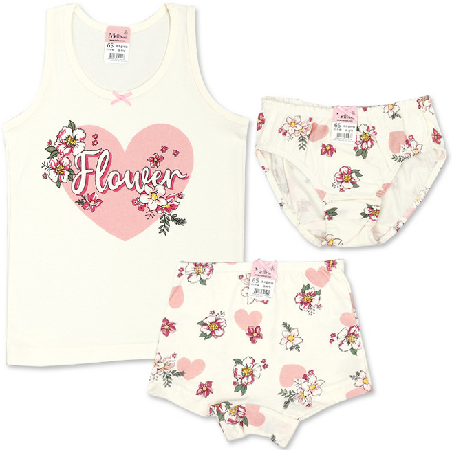 멜리스 하트플라워 여아 면스판 유아동 속옷(런닝 사각 삼각 선택)