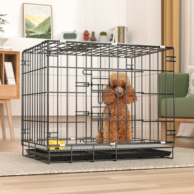 狗籠子泰迪小型犬籠金屬家用室內外摺疊狗窩車載籠寵物貓籠救助籠, 1個, 70常規款【70*51*59】:雅白【籠+底盤+墊網】