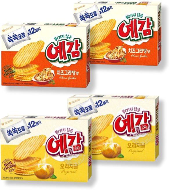 <꾼들>오리온 예감 치즈그라탕 204gx2개+오리지널 192gx2개[총4개]과자 1 세트 + 보리건빵 1, 4개