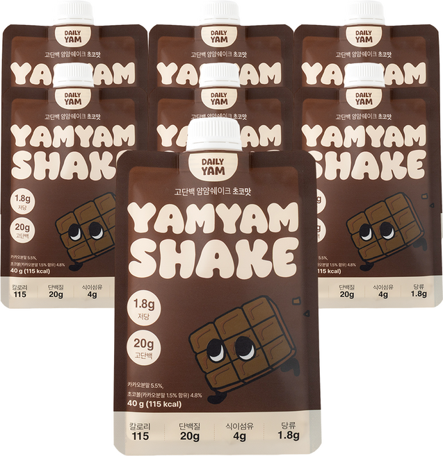 데일리얌 단백질 쉐이크 얌얌쉐이크 초코 파우치 1BOX, 7개, 40g
