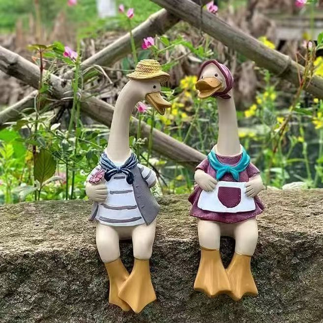 데이트 하는 오리 연인 한쌍 정원 인테리어 장식인형, 혼합색상