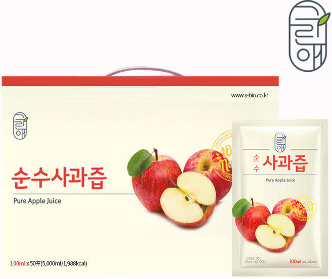 그린애 순수사과즙 100ml 50팩 1박스 NFC착즙주스, 5L, 1개