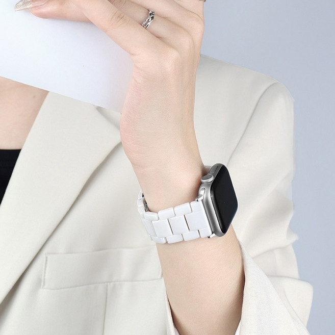 陶瓷錶帶 適用於 蘋果手錶錶帶, 1個, 46mm（S11/S10）通用,三株-陶瓷黑 送調表器, 三株-陶瓷黑