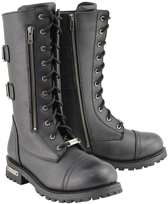 Milwaukee Leather 밀워키 레더 남성용 톨 택티컬 스타일 블랙 레이스업 가죽 부츠 지퍼 보관 포켓 포함 MBM9069-9, 10