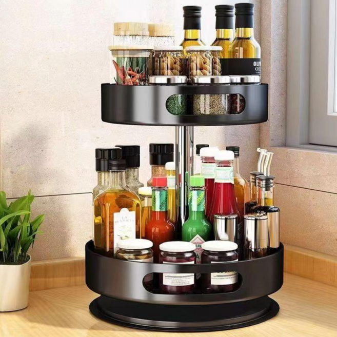 찬란한쇼핑 고급형 다용도 회전 트레이 대용량 양념통 냉장고 화장품 정리함, 블랙, 1개