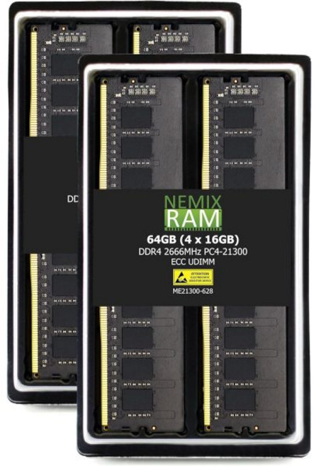 NEMIX RAM 32GB (2X16GB) DDR4 2666MHZ PC4-21300 2Rx8 1.2V CL19 288-PIN ECC 언버퍼링 UDIMM 메모리 키트 Synol, 64GB (4X16GB) DDR4 2666MHZ ECC, 1개