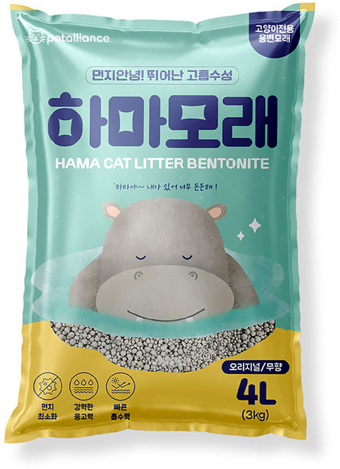 고양이모래 펫얼라이언스 하마모래 벤토나이트모래, 무향, 1개, 4L