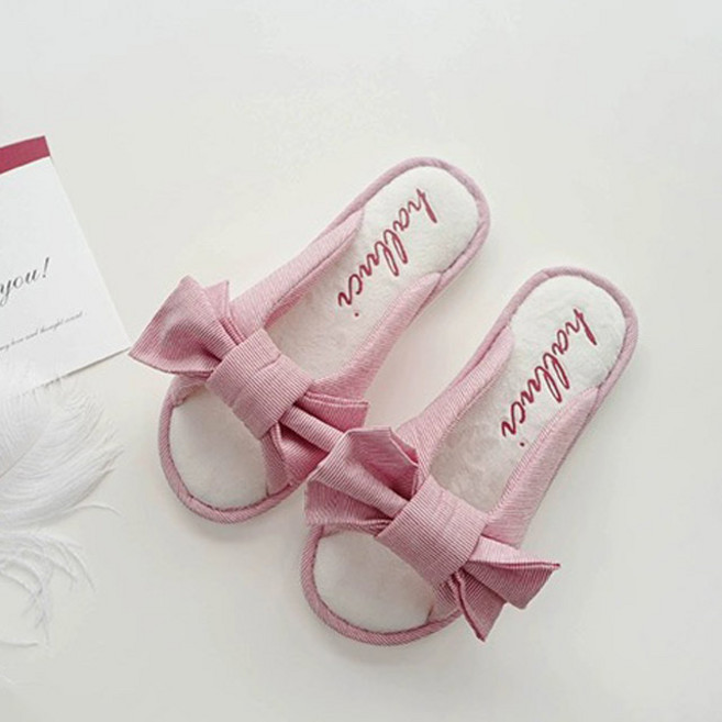 스트라이프 리본슬리퍼 사무실화 실내화 거실화 외출용 슬리퍼, 핑크, 1개