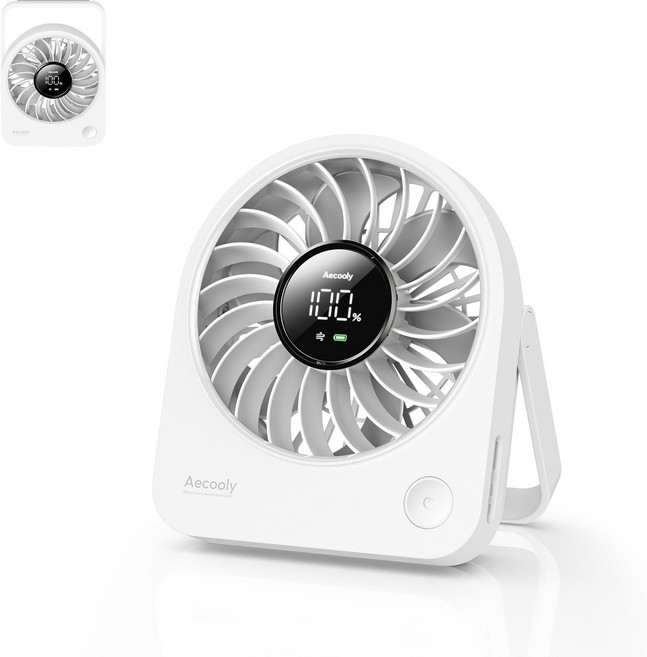 Aecooly 휴대용 탁상용 선풍기 저소음 무선 미니 접이식 아이스 냉각 선풍기, 화이트, TE01