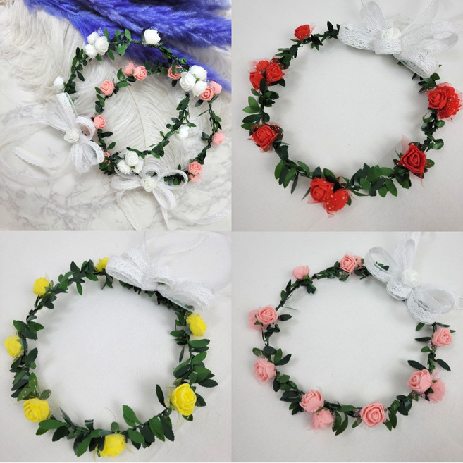 청년공방 화관 만들기 DIY (10개 세트) 체험키트 장미 플라워 로핑 머리띠 재료 셀프웨딩 소품 셀프촬영, 화이트(10세트)