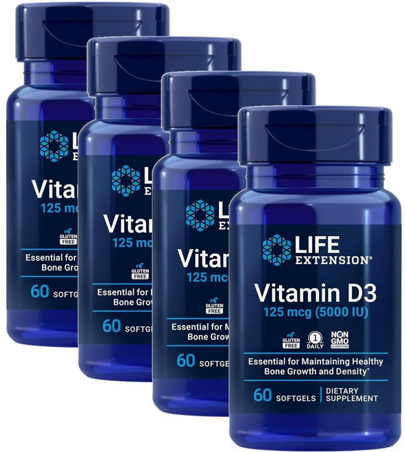라이프 익스텐션 비타민D3 125mcg 5000IU 소프트젤 Life Extension Vitamin D3, 4개, 60정