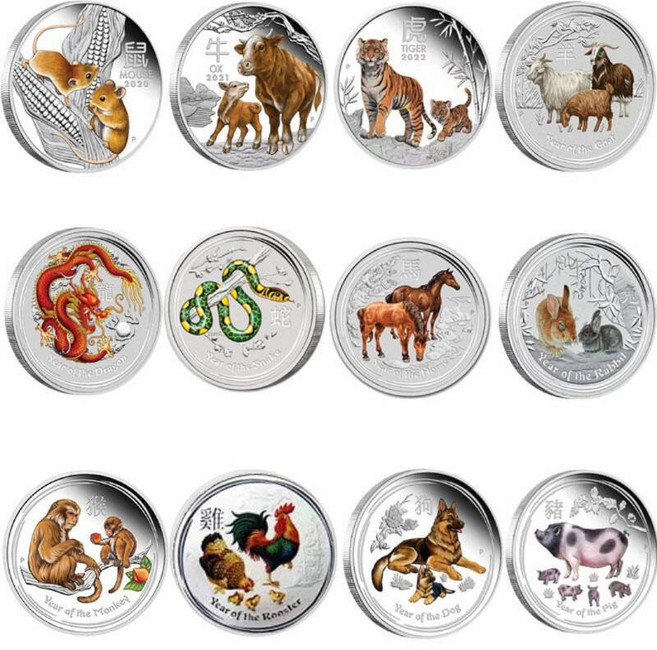 기념주화 12 조디악 스타일 호랑이의 해 실버 1 온스 페인트 기념 동전 공예 컬렉션, 07 Goat